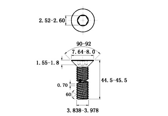 Lục Giác Chìm Col Inox 304 DIN7991 M4x45_drawing