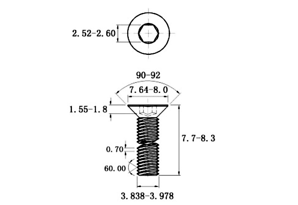 Lục Giác Chìm Col Inox 316 DIN7991 M4x8_drawing