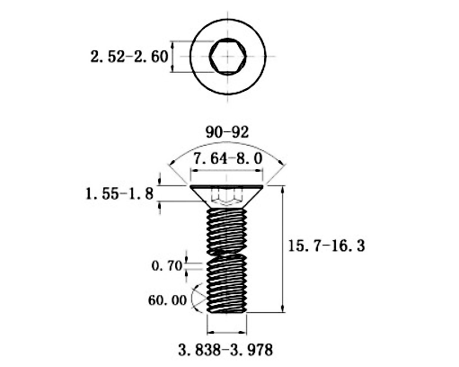 Lục Giác Chìm Col Inox 316 DIN7991 M4x16_drawing