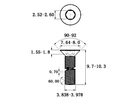 Lục Giác Chìm Col Inox 316 DIN7991 M4x10_drawing