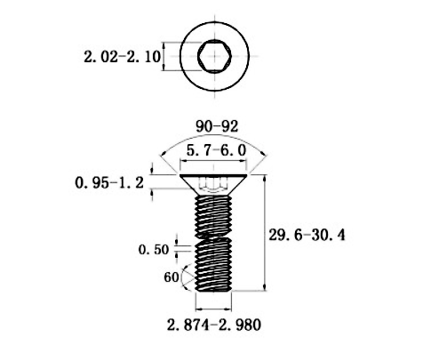Lục Giác Chìm Col Thép Mạ Kẽm Trắng Cr3+ 10.9 DIN7991 M3x30 (50Cái/Bịch)_drawing
