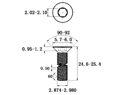 Lục Giác Chìm Col Thép Mạ Kẽm Trắng Cr3+ 10.9 DIN7991 M3x25 (50Cái/Bịch)_drawing