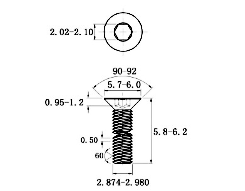 Lục Giác Chìm Col Thép Mạ Kẽm Trắng Cr3+ 10.9 DIN7991 M3x6_drawing