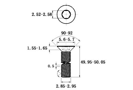 Lục Giác Chìm Col Thép Đen 10.9 DIN7991 M3x50_drawing