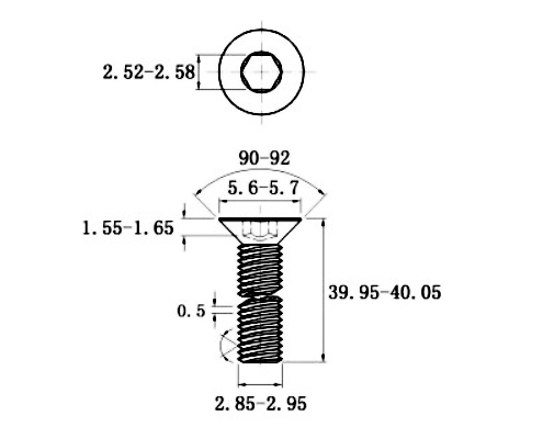 Lục Giác Chìm Col Thép Đen 10.9 DIN7991 M3x40_drawing
