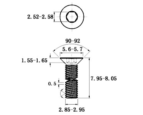 Lục Giác Chìm Col Thép Đen 10.9 DIN7991 M3x8_drawing
