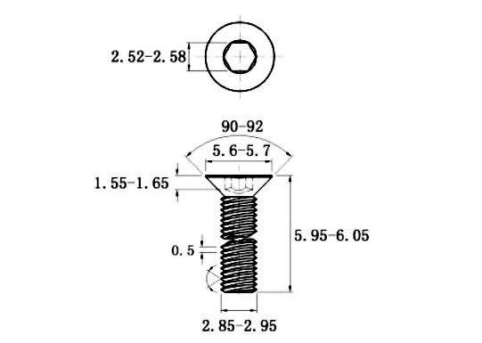 Lục Giác Chìm Col Thép Đen 10.9 DIN7991 M3x6_drawing
