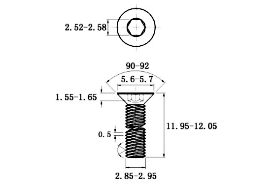 Lục Giác Chìm Col Thép Đen 10.9 DIN7991 M3x12_drawing