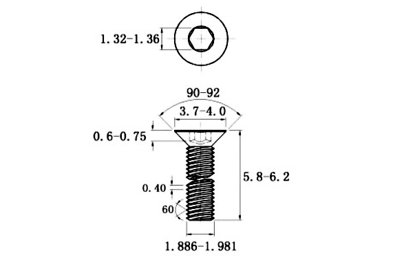 Lục Giác Chìm Col Inox 304 DIN7991 M2x6 (50Cái/Bịch)_drawing