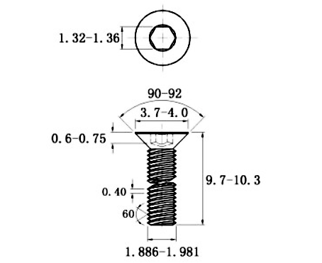 Lục Giác Chìm Col Inox 304 DIN7991 M2x10_drawing