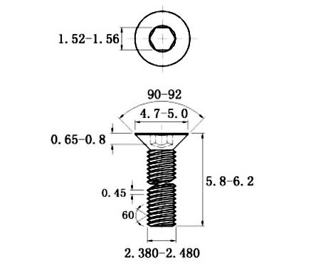 Lục Giác Chìm Col Inox 304 DIN7991 M2.5x6 (50Cái/Bịch)_drawing