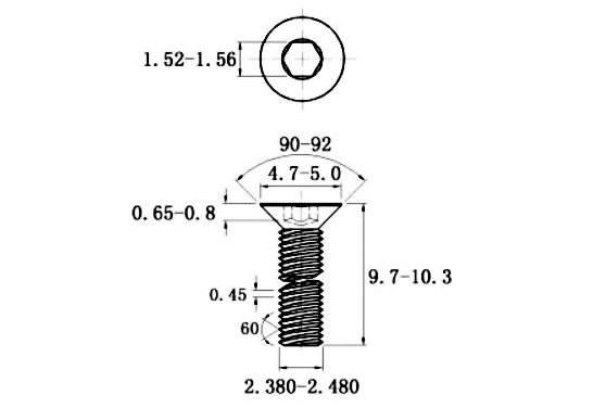 Lục Giác Chìm Col Inox 304 DIN7991 M2.5x10_drawing