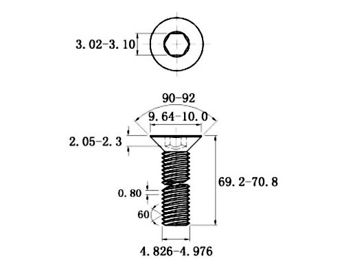 Lục Giác Chìm Col Inox 304 DIN7991 M5x70 (50Cái/Bịch)_drawing