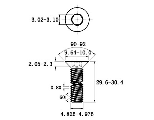 Lục Giác Chìm Col Thép Mạ Kẽm Trắng Cr3+ 10.9 DIN7991 M5x30_drawing