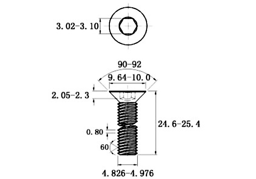 Lục Giác Chìm Col Thép Mạ Kẽm Trắng Cr3+ 10.9 DIN7991 M5x25_drawing