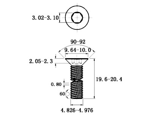 Lục Giác Chìm Col Thép Mạ Kẽm Trắng Cr3+ 10.9 DIN7991 M5x20_drawing