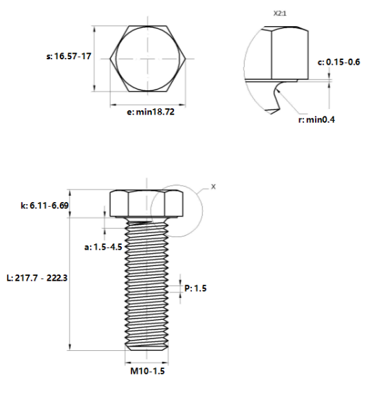 Bulong Inox 316 DIN933 M10x220_drawing