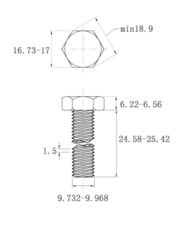 Bulong Mạ Kẽm Trắng Cr3+ 8.8 DIN933 M10x25_drawing