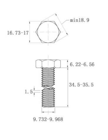 Bulong Mạ Kẽm Trắng Cr3+ 8.8 DIN933 M10x35_drawing