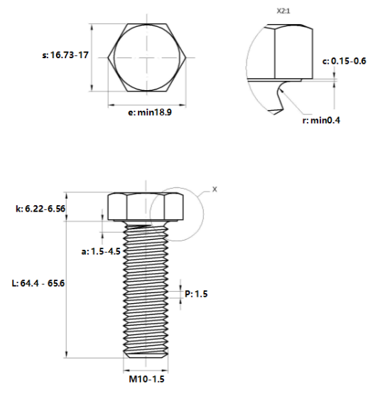Bulong Mạ Kẽm 8.8 DIN933 M10x65_drawing