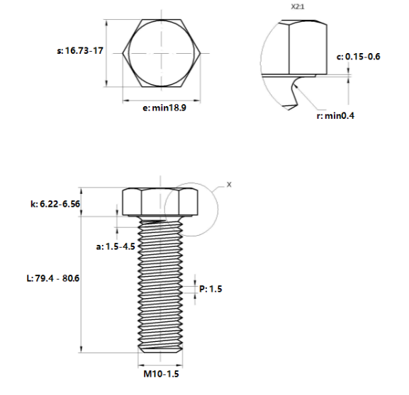 Bulong Mạ Kẽm Trắng Cr3+ 10.9 DIN933 M10x80_drawing