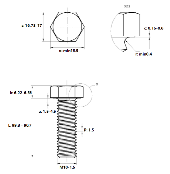 Bulong Mạ Kẽm Trắng Cr3+ 8.8 DIN933 M10x90_drawing