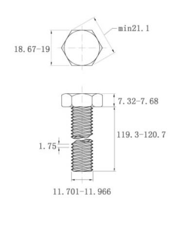 Bulong Mạ Kẽm Trắng Cr3+ 8.8 DIN933 M12x120_drawing