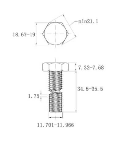 Bulong Mạ Kẽm Trắng Cr3+ 8.8 DIN933 M12x35_drawing