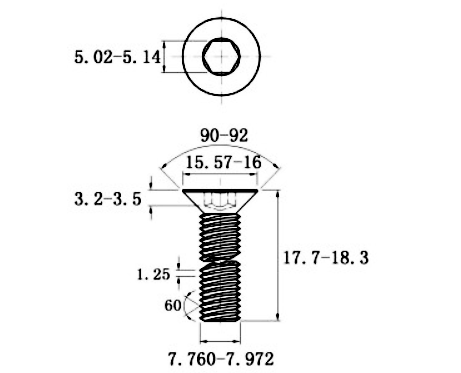 Lục Giác Chìm Col Inox 304 DIN7991 M8x18_drawing