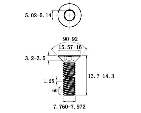 Lục Giác Chìm Col Inox 304 DIN7991 M8x14_drawing