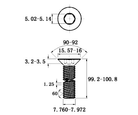 Lục Giác Chìm Col Inox 304 DIN7991 M8x100_drawing