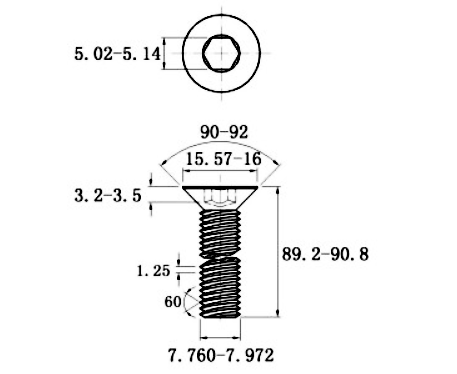 Lục Giác Chìm Col Inox 304 DIN7991 M8x90_drawing
