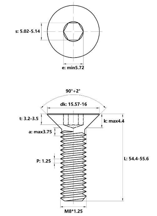 Lục Giác Chìm Col Inox 304 DIN7991 M8x55_drawing