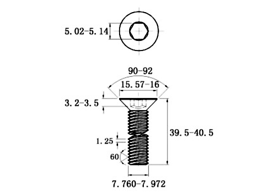 Lục Giác Chìm Col Thép Mạ Kẽm Trắng Cr3+ 10.9 DIN7991 M8x40 (25Cái/Bịch)_drawing