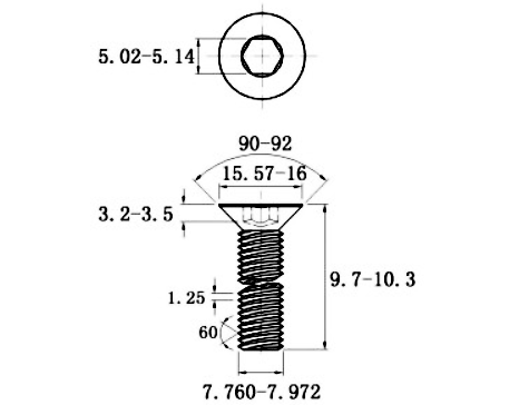 Lục Giác Chìm Col Thép Mạ Kẽm Trắng Cr3+ 10.9 DIN7991 M8x10 (25Cái/Bịch)_drawing