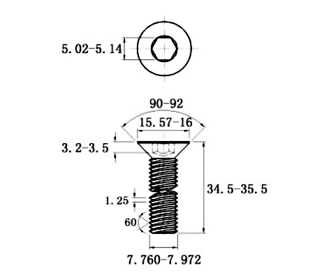 Lục Giác Chìm Col Thép Mạ Kẽm Trắng Cr3+ 10.9 DIN7991 M8x35_drawing