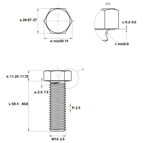 Bulong Nhúng Nóng 8.8 DIN933 M18x60_drawing