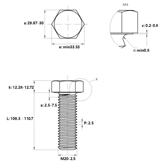 Bulong Thép Đen 10.9 DIN933 M20x110_drawing