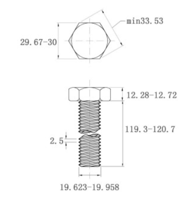 Bulong Mạ Kẽm Trắng Cr3+ 8.8 DIN933 M20x120_drawing