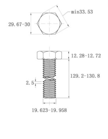 Bulong Mạ Kẽm Trắng Cr3+ 8.8 DIN933 M20x130_drawing