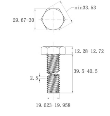 Bulong Mạ Kẽm Trắng Cr3+ 8.8 DIN933 M20x40_drawing