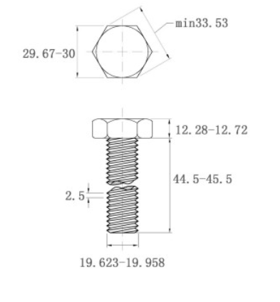 Bulong Mạ Kẽm Trắng Cr3+ 8.8 DIN933 M20x45_drawing