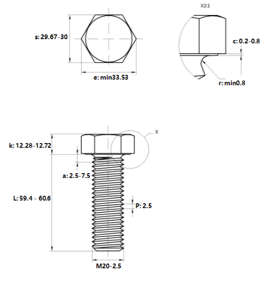 Bulong Mạ Kẽm 8.8 DIN933 M20x60_drawing
