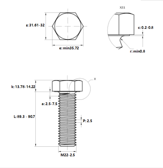 Bulong Nhúng Nóng 8.8 DIN933 M22x90_drawing