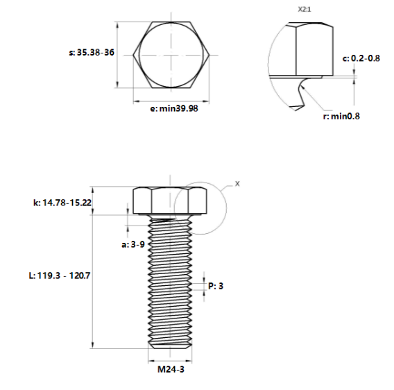 Bulong Thép Đen 8.8 DIN933 M24x120_drawing