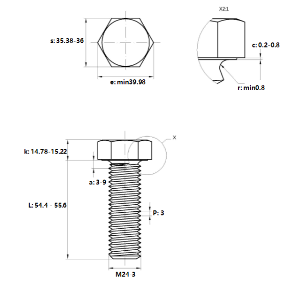 Bulong Inox 316 DIN933 M24x55_drawing