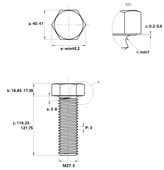 Bulong Nhúng Nóng 8.8 DIN933 M27x120_drawing