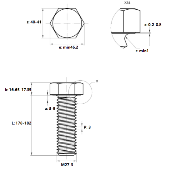 Bulong Mạ Kẽm Trắng Cr3+ 8.8 DIN933 M27x180_drawing