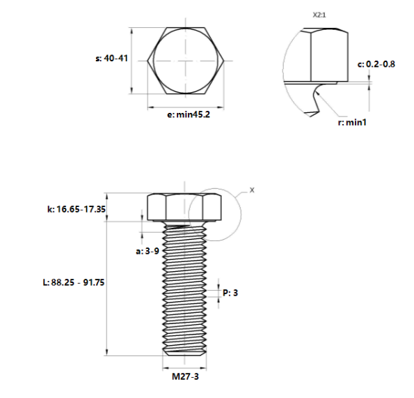 Bulong Mạ Kẽm Trắng Cr3+ 8.8 DIN933 M27x90_drawing
