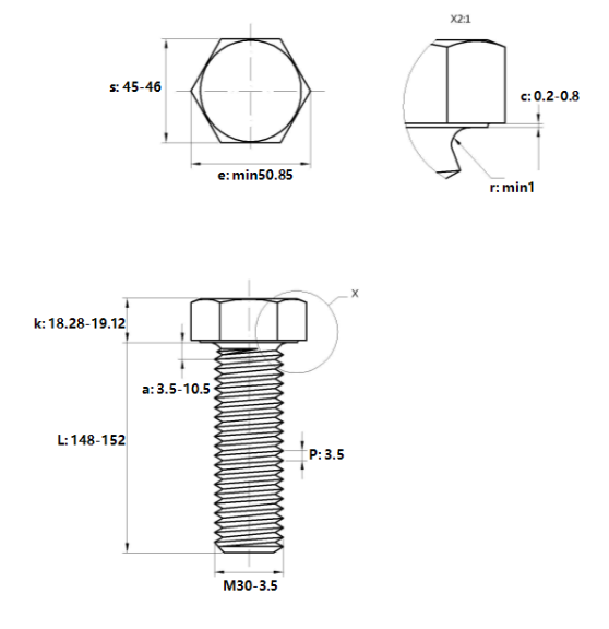 Bulong Nhúng Nóng 8.8 DIN933 M30x150_drawing